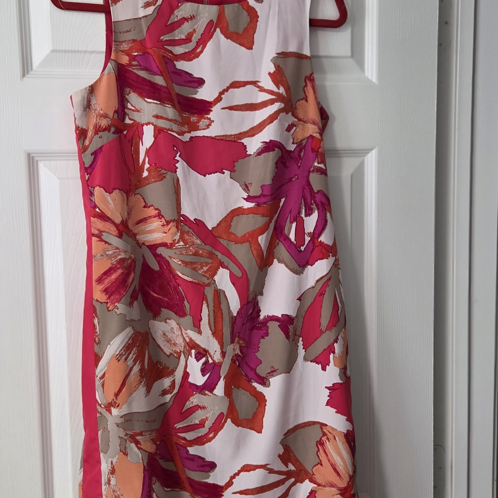 Vince Camuto Red Pink Floral Abstract Lined Dress. Classic Spring Summer. 8